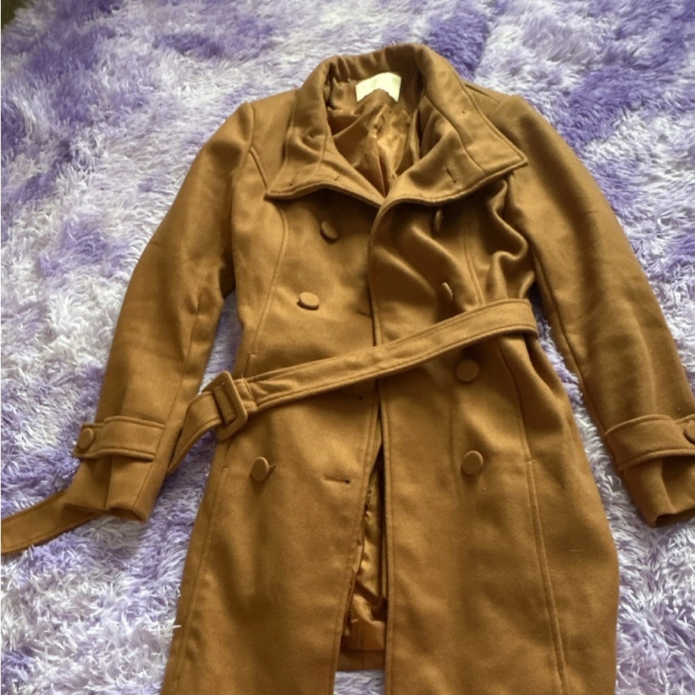 Classic Camel Double-Breasted Belted Trench Coat